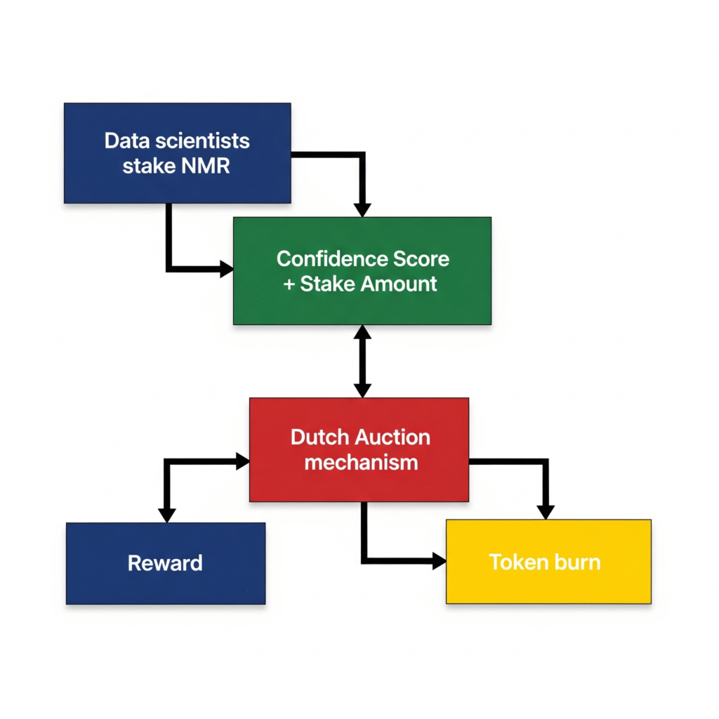 Numeraire NMR staking process and Dutch Auction mechanism explained step by step