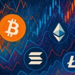 आज का Crypto Market Update, जिसमें Bitcoin, Ethereum, Solana और अन्य प्रमुख कॉइन्स के लोगो हैं"