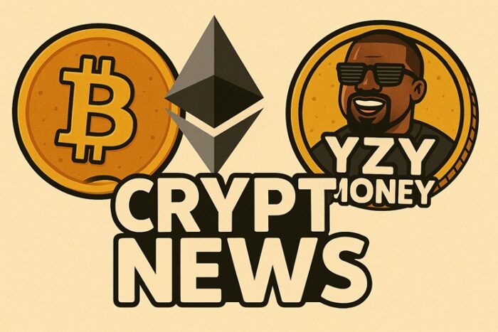 Crypto News Banner Bitcoin logo Ethereum logo Meme Coin (YZY Money)